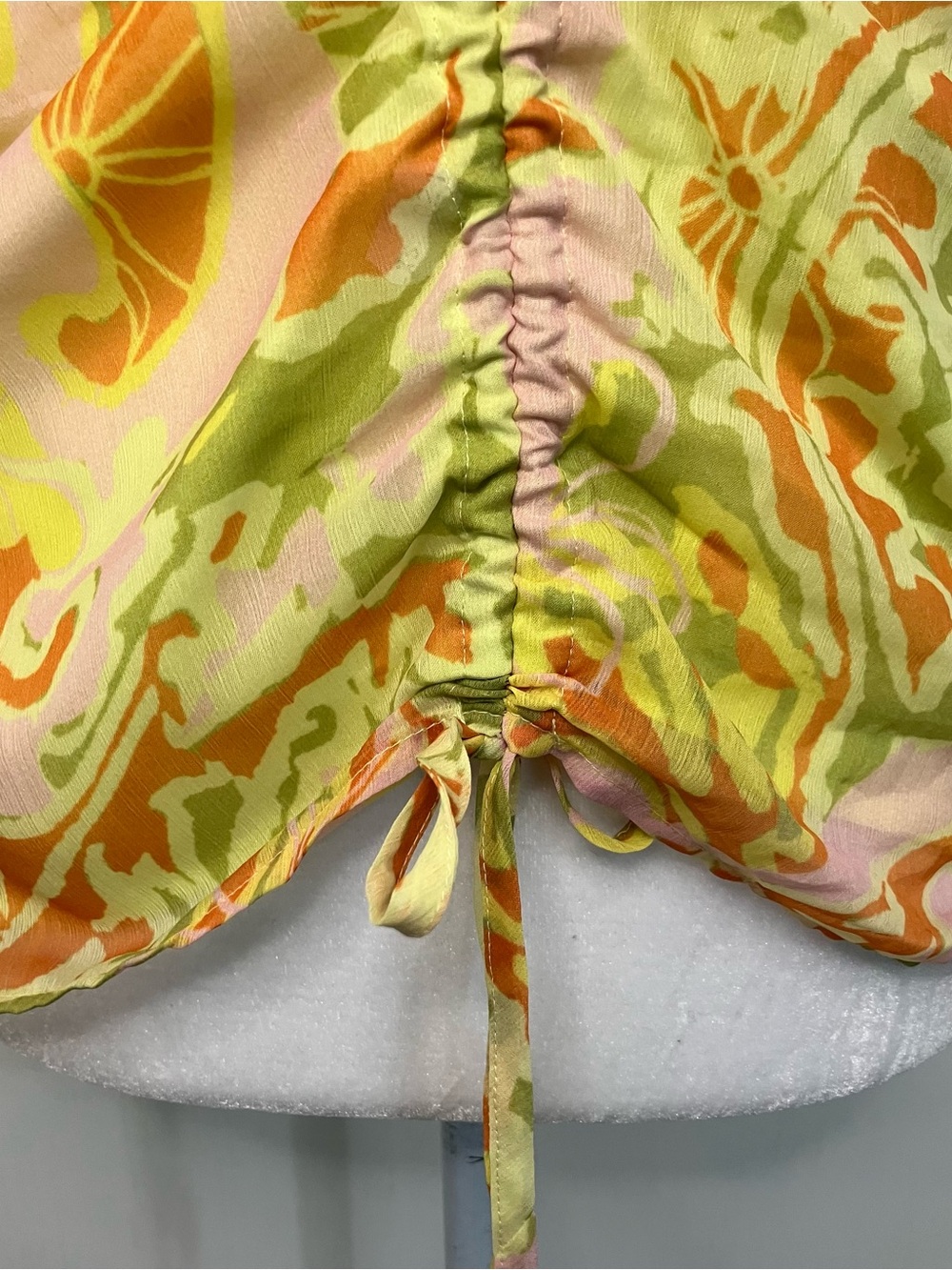 Free People Halter Top Smocked Ruched Beach 70s Print Rave Festival Yellow XS - Picture 8 of 9